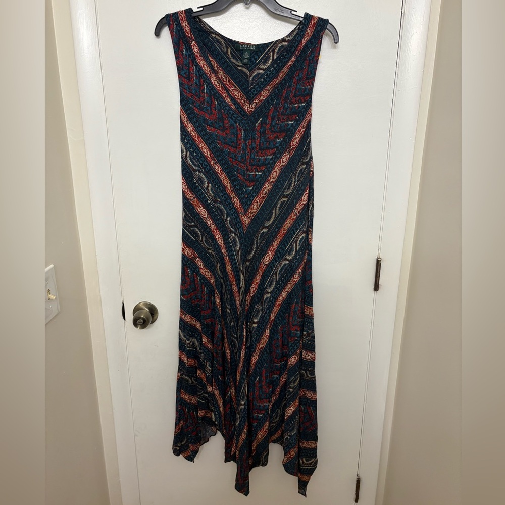 Lauren Ralph Lauren handkerchief hem sleeveless dress Southwestern Geometric XL